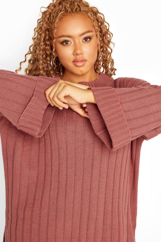 Pink Ribbed Wide Sleeve Knitted Jumper_D.jpg