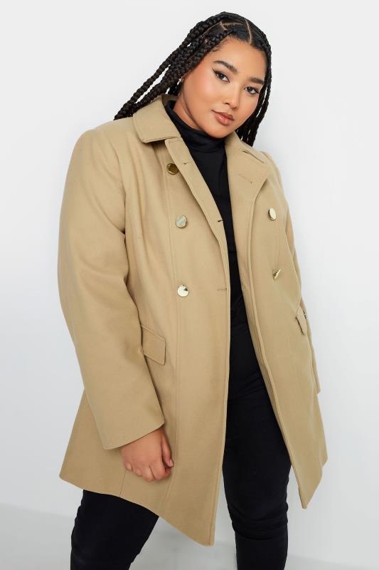 YOURS Plus Size Camel Brown Collared Formal Coat | Yours Clothing 1