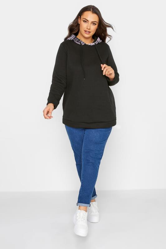 Plus Size Black & Purple Check Hoodie | Yours Clothing  2