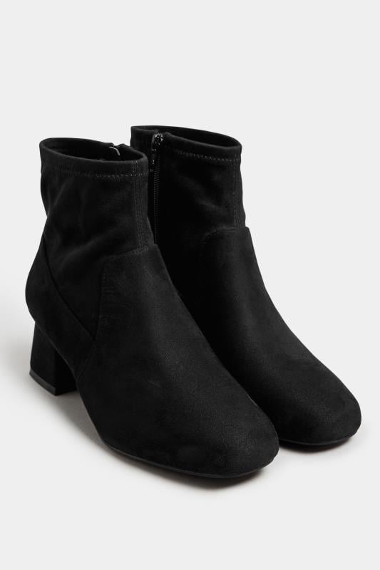 Black Faux Suede Block Heel Boots In Extra Wide EEE Fit Yours Clothing