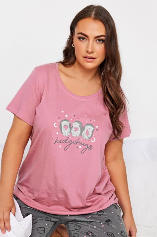 YOURS Plus Size Pink 'Hedgehugs' Slogan Tapered Pyjama Set | Yours Clothing 4