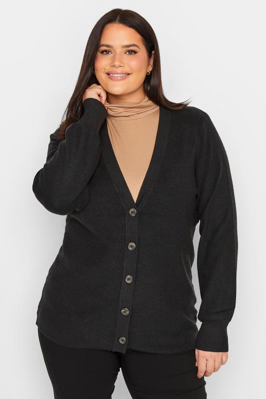  Grande Taille LTS Tall Black V-Neck Knitted Cardigan