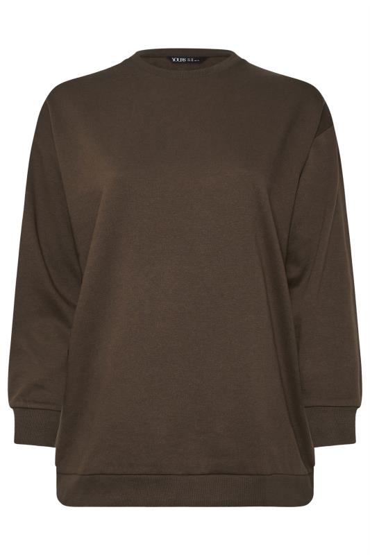 YOURS Plus Size Chocolate Brown Crew Neck Sweatshirt | Yours Clothing 5