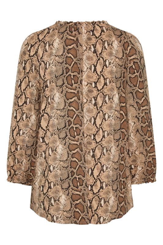 YOURS LONDON Curve Brown Snake Print Tie Neck Blouse 7