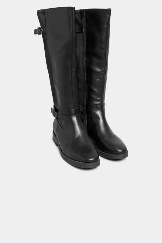 Black Double Strap Knee High Boots In Wide E Fit & Extra Wide EEE Fit 2