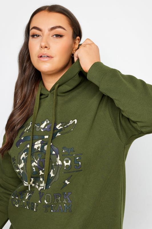 YOURS Curve Khaki Green 'Vintage' Slogan Hoodie | Yours Clothing 4