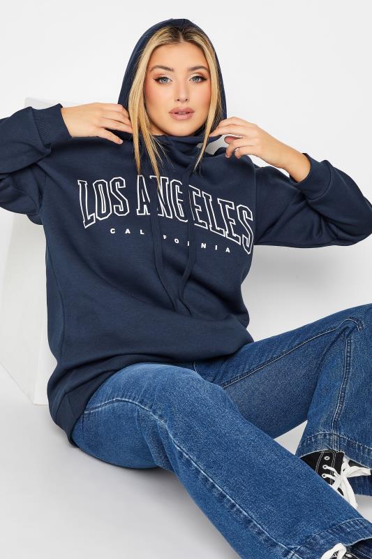 Plus Size Navy Blue 'Los Angeles' Slogan Hoodie | Yours Clothing 2