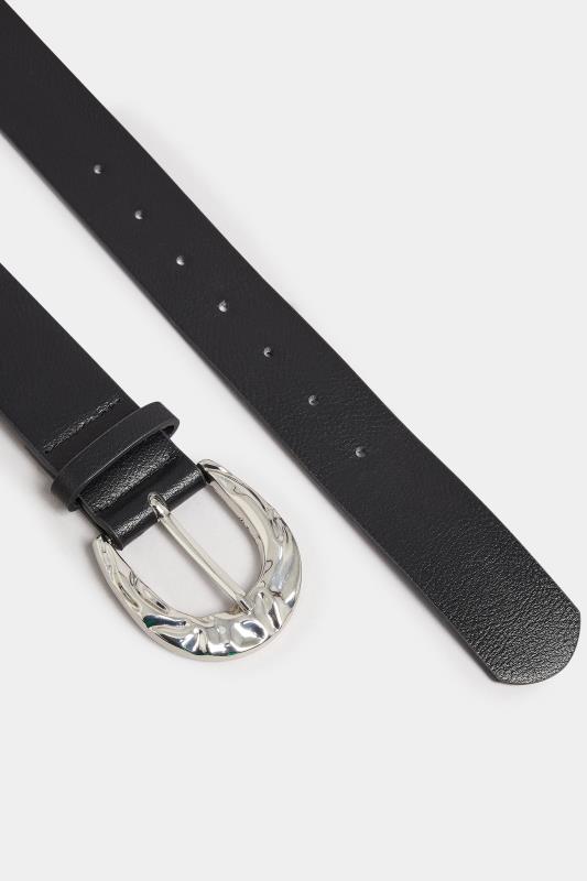 Black & Silver Textured Buckle Belt | Yours Clothing 4