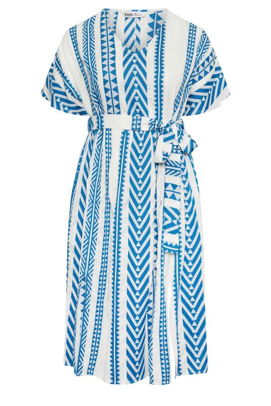 YOURS Plus Size Blue & White Aztec Print Embroidered Maxi Dress | Yours Clothing  5