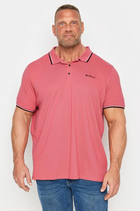 BEN SHERMAN Big & Tall Pink Tipped Polo Shirt | BadRhino 1