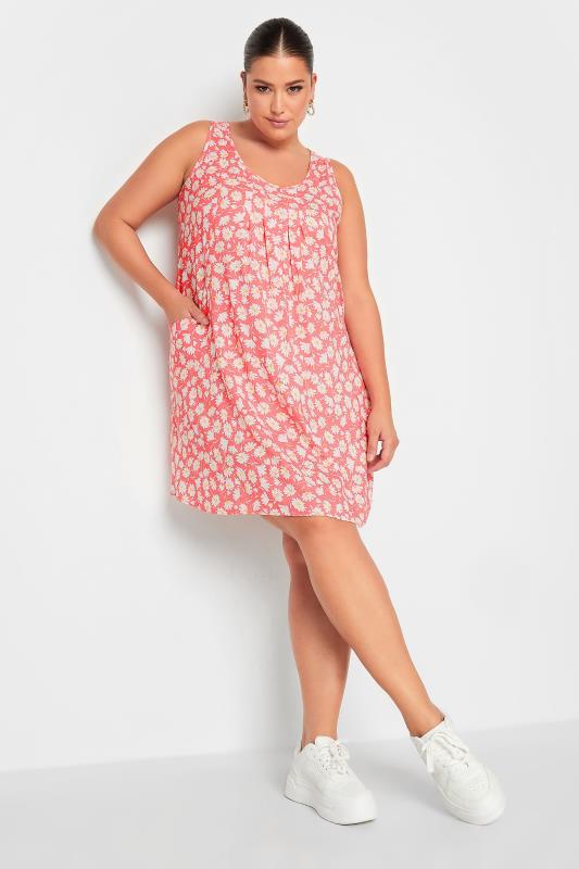 YOURS Plus Size Curve Light Pink Daisy Print Pocket Smock Dress | Yours Clothing  1