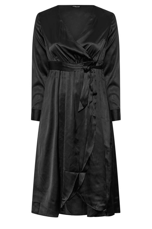 LIMITED COLLECTION Plus Size Black Satin Wrap Dress | Yours Clothing 6