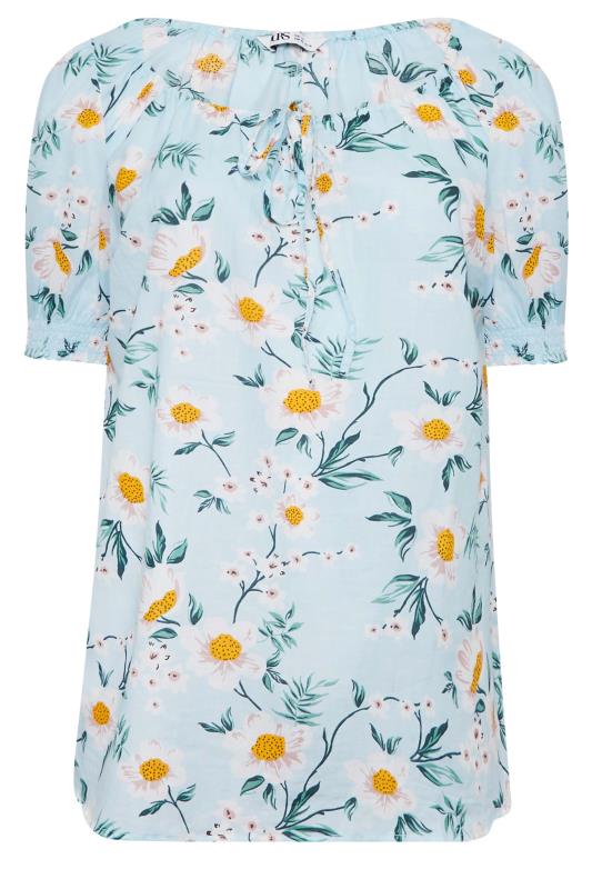 YOURS Plus Size Light Blue Floral Print Gypsy Top | Yours Clothing 6