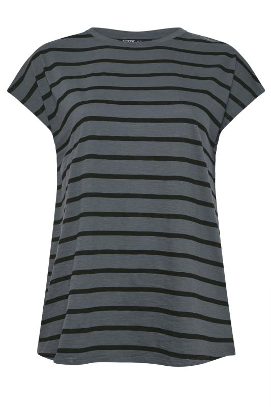 YOURS Plus Size Charcoal Grey Stripe Grown On Sleeve T-Shirt | Yours Clothing  6