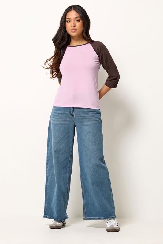PixieGirl Petite Women's Pink & Brown Contrast Sleeve T-Shirt | PixieGirl 1
