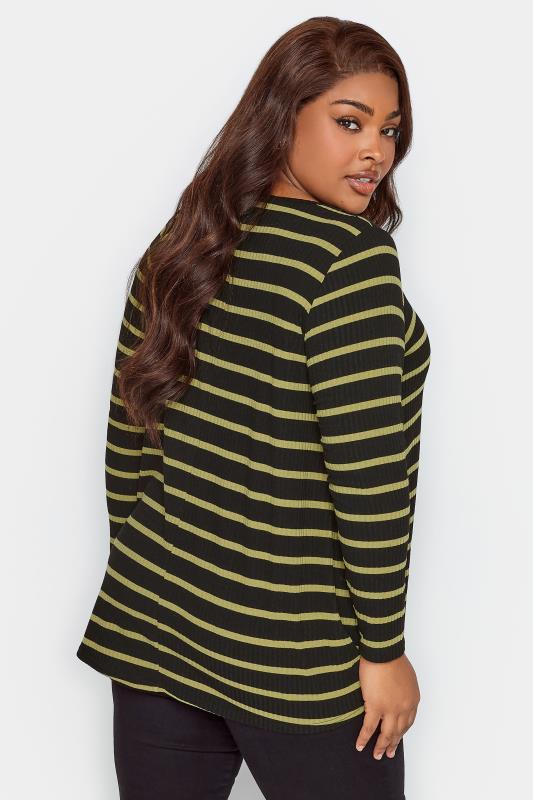 YOURS Plus Size Black & Green Striped Long Sleeve Swing Top  | Yours Clothing 3