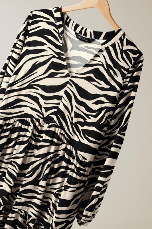 EVANS Plus Size Black & White Tiered Zebra Print Midi Dress | Evans 8