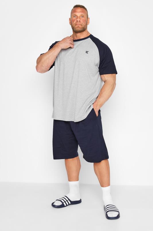  Grande Taille KAM Big & Tall Navy Blue Raglan T-Shirt & Shorts Set
