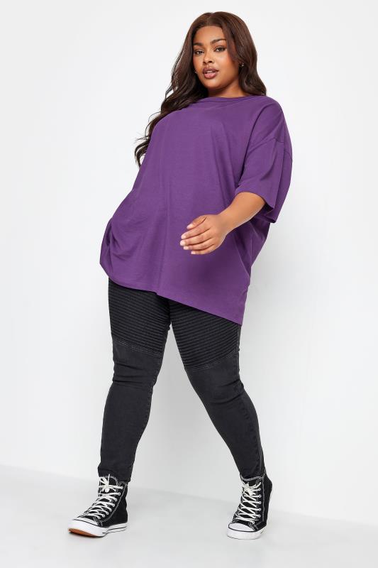 YOURS Plus Size Purple Oversized Boxy T-Shirt | Yours Clothing 2