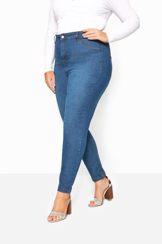 Mid Blue Super High Rise KIM Skinny Jeans | Yours Clothing