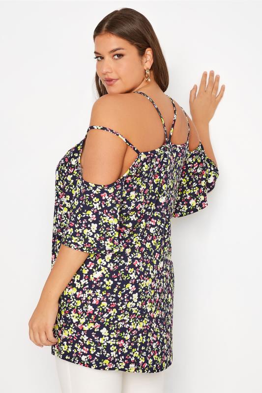 Plus Size Black Floral Strappy Cold Shoulder Top | Yours Clothing 3