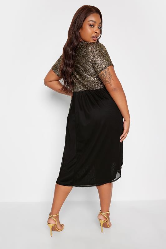 LIMITED COLLECTION Curve Black & Gold Glitter Mesh Dress | Yours Clothing 3