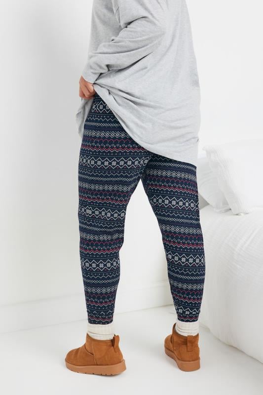 YOURS Plus Size Navy Blue Fairisle Cuffed Pyjama Bottoms | Yours Clothing 3