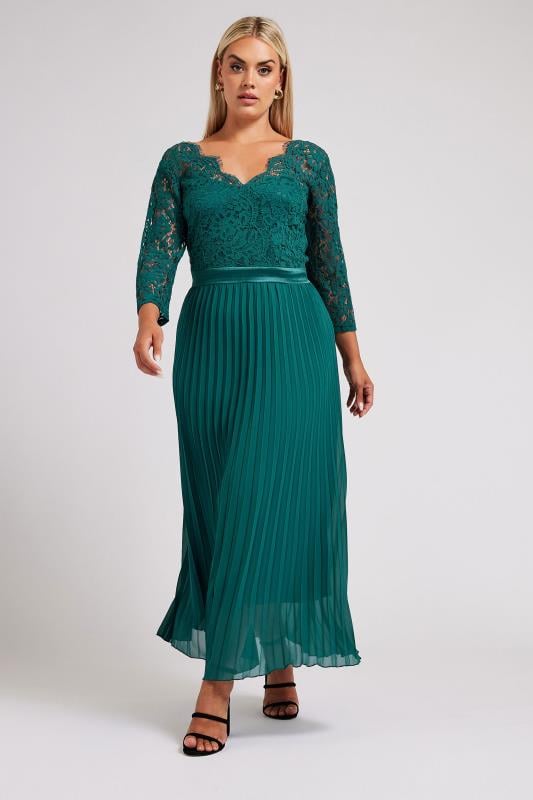 YOURS LONDON Plus Size Green Lace Detail Maxi Dress | Yours Clothing  1