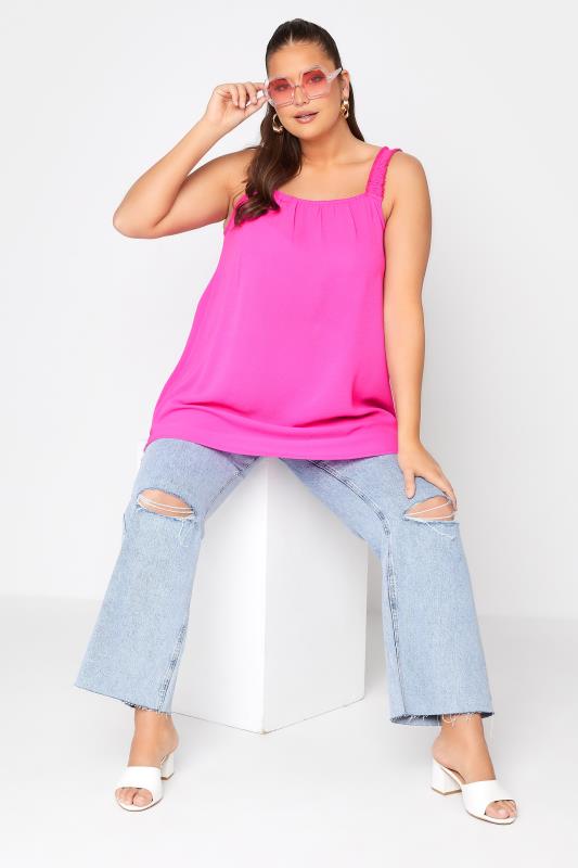 LIMITED COLLECTION Plus Size Hot Pink Shirred Strap Vest Top | Yours Clothing 3