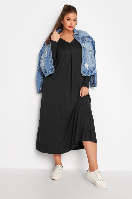 LIMITED COLLECTION Plus Size Black Pleat Front Dress | Yours Clothing 1