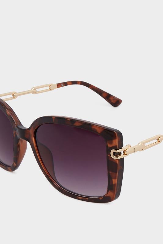 Plus Size Brown Tortoiseshell Oversized Chain Arm Sunglasses | Yours Clothing 4