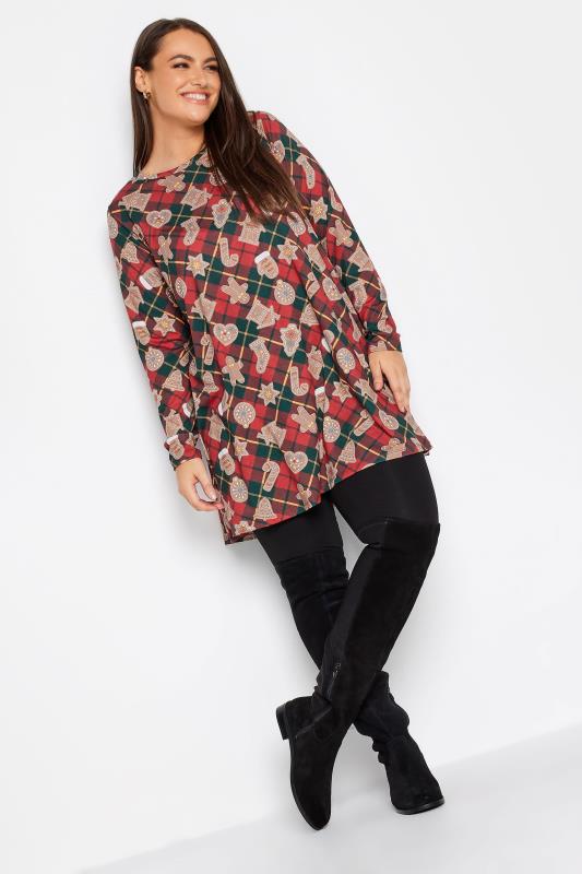 YOURS Plus Size Red Gingerbread Check Print Tunic Top | Yours Clothing 2