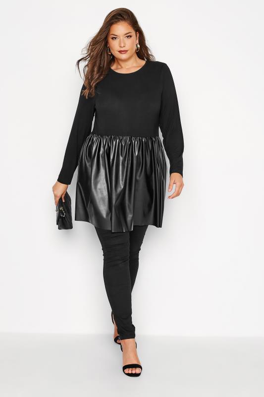 LIMITED COLLECTION Plus Size Black PU Peplum Top | Yours Clothing 2