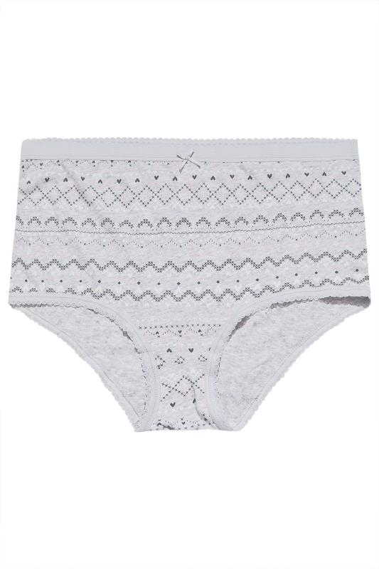 5 PACK Grey Fairisle Print Cotton High Waisted Full Briefs | Yours Clothing 9