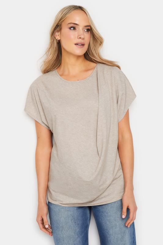  Grande Taille LTS Tall Stone Brown Draped Front T-Shirt