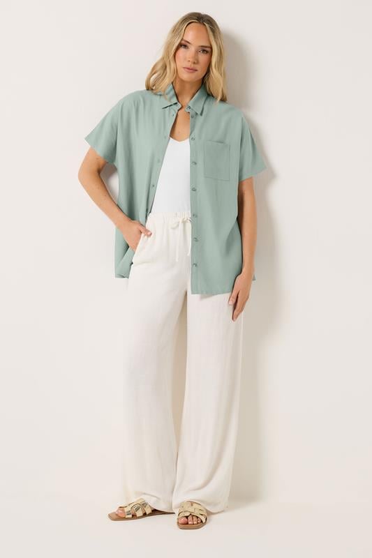 LTS Tall Women's Pale Blue Short Sleeve Linen Shirt | Long Tall Sally 2