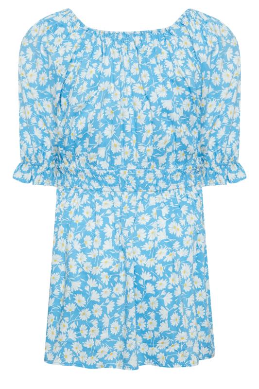 YOURS Plus Size Blue Floral Shirred Gypsy Top | Yours Clothing 7