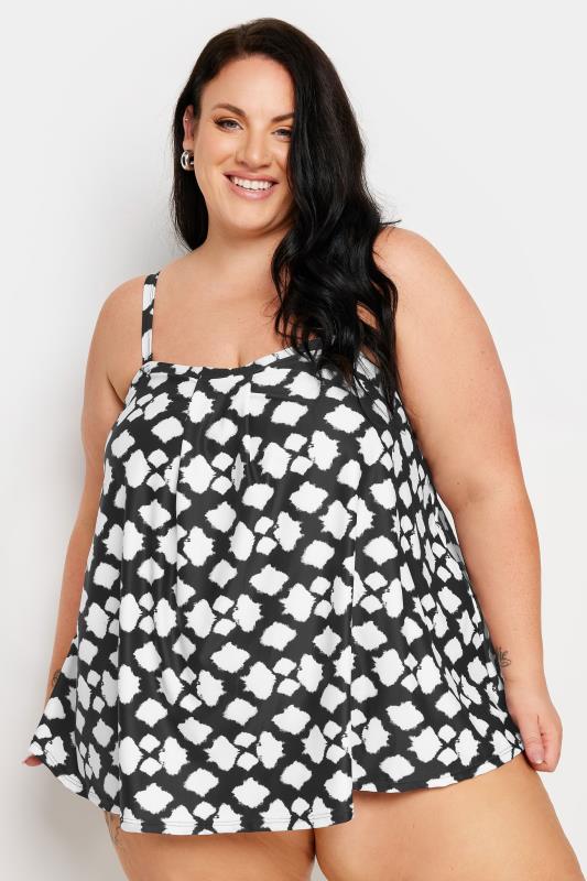 YOURS Plus Size Black Tie Dye Print A-Line Tankini Top | Yours Clothing 1