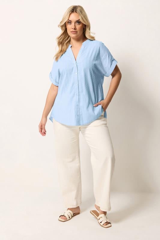 YOURS Plus Size Blue Dobby Textured Blouse | Yours Clothing 1