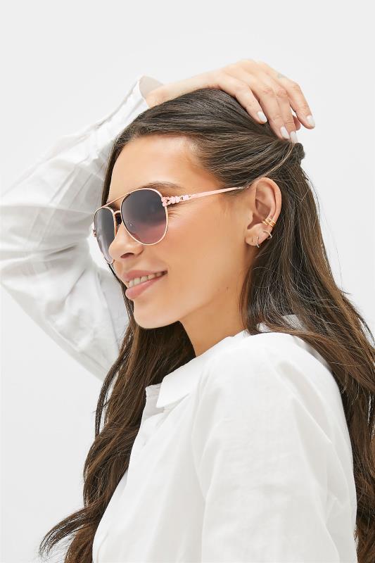 Rose Gold Aviator Sunglasses | Yours Clothing 1