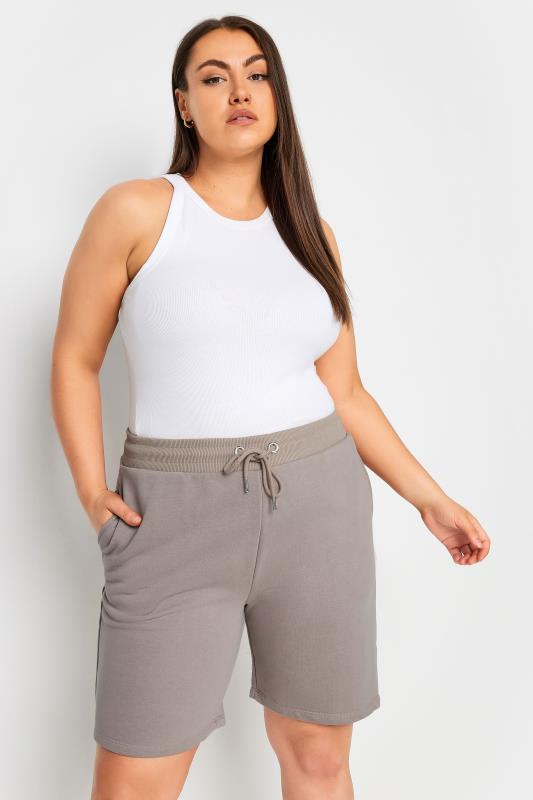 YOURS Plus Size Beige Brown Jogger Shorts | Yours Clothing 1
