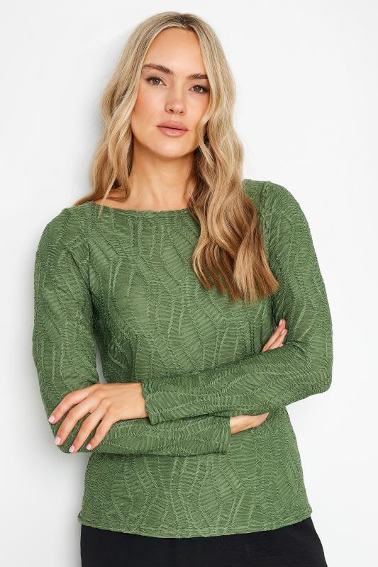 LTS Tall Green Textured Slash Neck Top | Long Tall Sally 2