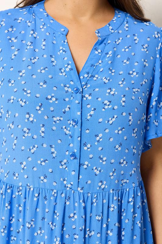 YOURS Plus Size Blue Ditsy Floral Placket Dress | Yours Clothing 4