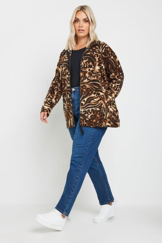 YOURS Plus Size Brown Leopard Print Zip Fleece Jacket | Yours Clothing 2