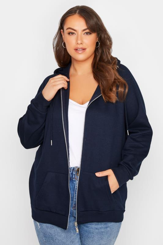 Plus Size Navy Blue Basic Zip Through Hoodie | Yours Clothing  1