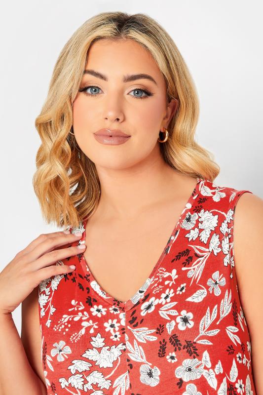 YOURS Plus Size Red Floral Pleat Front Vest Top | Yours Clothing 4
