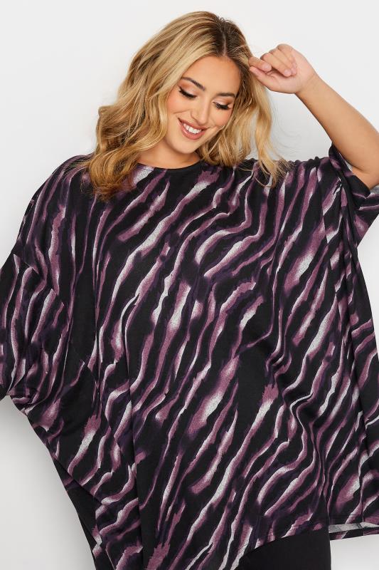 Plus Size Black & Purple Zebra Print Hanky Hem Top | Yours Clothing 4