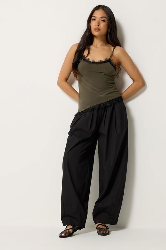  PixieGirl Petite Black Poplin Cotton Barrel Leg Trousers
