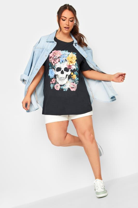 YOURS Plus Size Black Skull Print T-Shirt | Yours Clothing 2