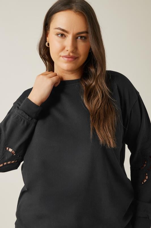 EVANS Plus Size Black Cutwork Crew Neck Sweatshirt | Evans 4